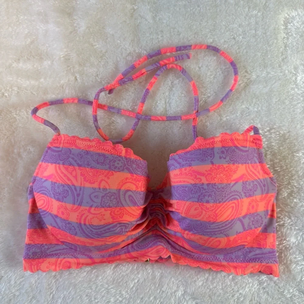 Victoria's Secret Pink and Purple Underwire Swim Top Size 32D